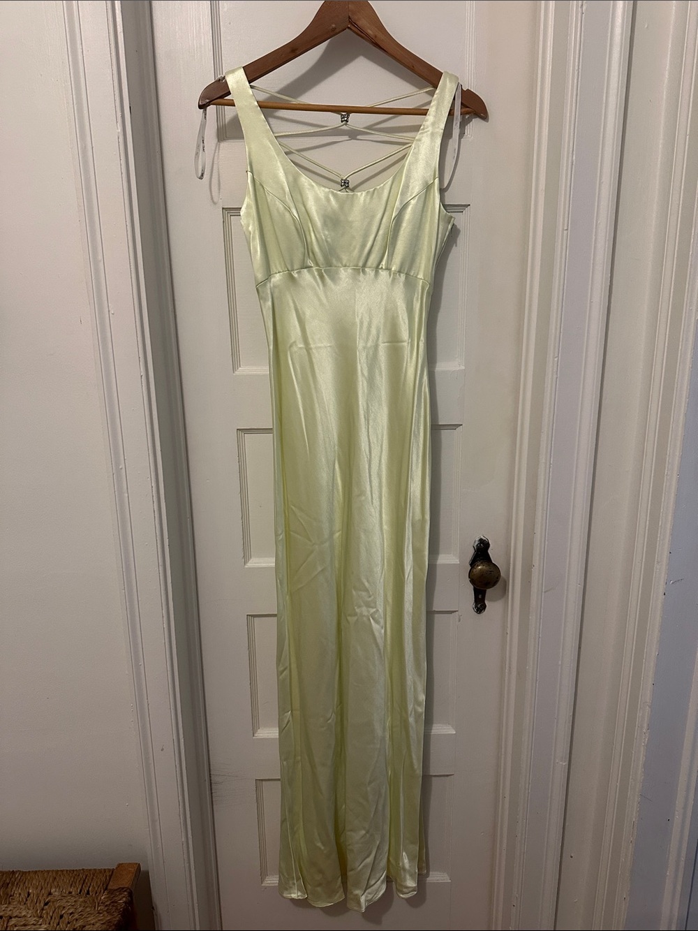 Vintage 90s Zum Zum Liquid Satin Rhinestone Lattice Back Maxi Dress